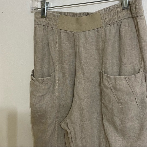 Yuvita Earthy Taupe Elastic Waist Pull On Linen Pants Comfy Size Medium - Picture 5 of 7